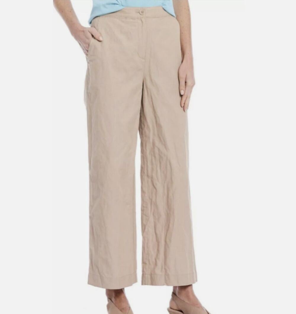 EILEEN FISHER Khaki Organic Cotton Steel Pants // 12